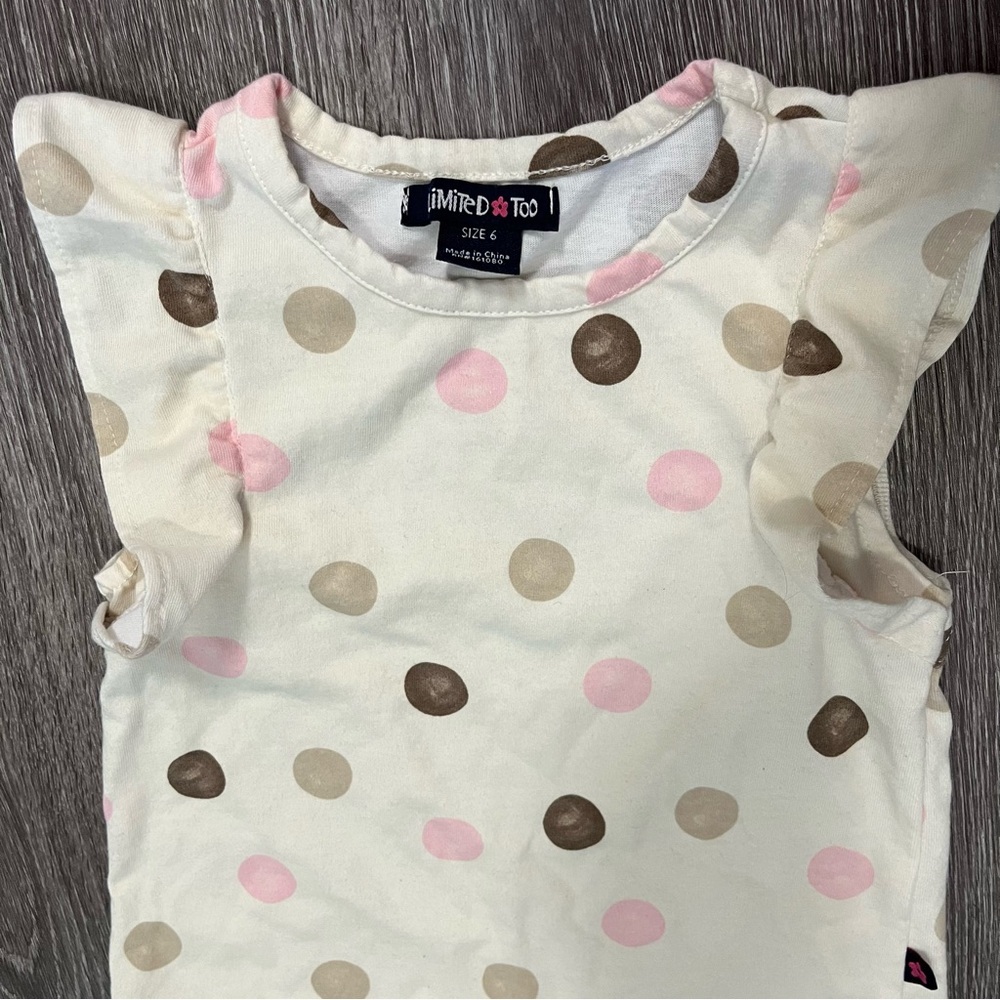 🤍 Limited Too Girls Sleeveless Polka Dot Top Size 6 White Pink Brown Tan 🤍 - Picture 2 of 7